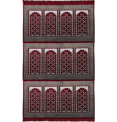 Modefa Prayer Rug Red/Green Wide 12 Person Masjid Islamic Prayer Rug | Vined Arch - Red & Green