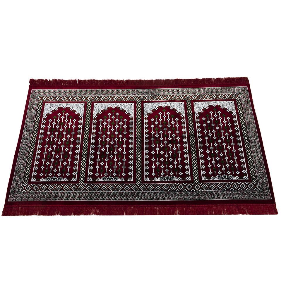 Round Islamic Rug Wide 4 Person Masjid Islamic Prayer Rug - Geometric Vined Arch Red & G
