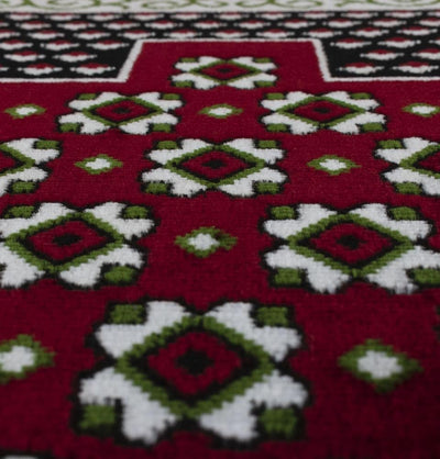 Modefa Prayer Rug Red/Green Wide 8 Person Masjid Islamic Prayer Rug | Geometric Arch - Red