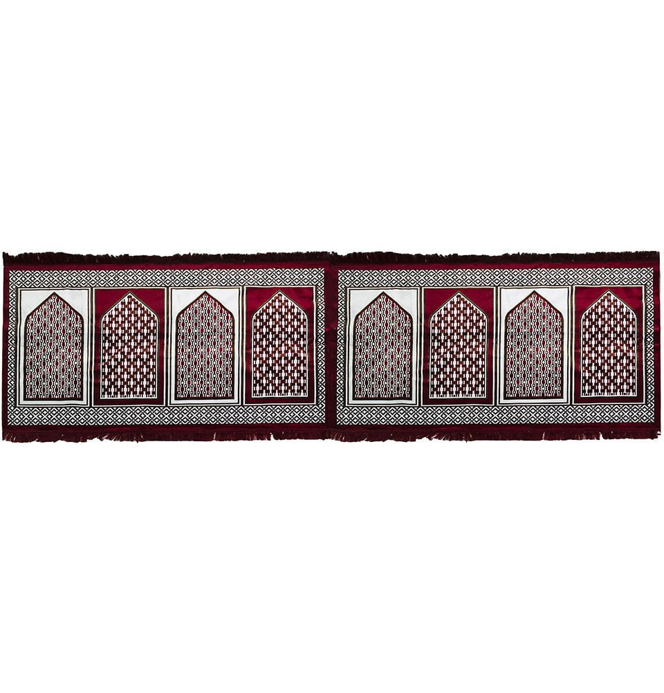 Modefa Prayer Rug Red Long Row 8 Person Masjid Islamic Prayer Rug - Geometric Red