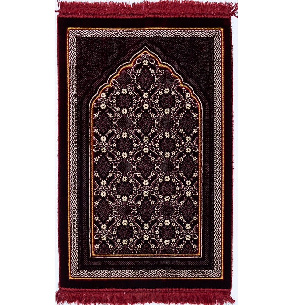 Modefa Prayer Rug Red Lux Plush Velvet Islamic Prayer Rug - Floral Red