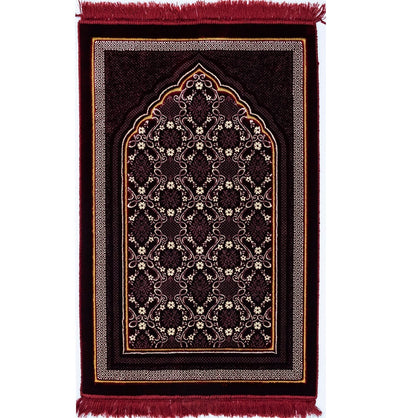 Modefa Prayer Rug Red Lux Plush Velvet Islamic Prayer Rug - Floral Red