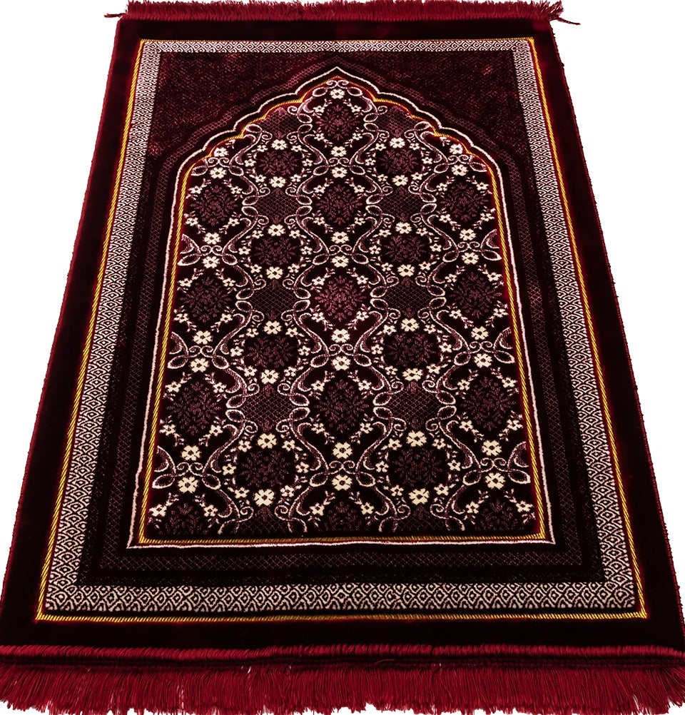 Modefa Prayer Rug Red Lux Plush Velvet Islamic Prayer Rug - Floral Red