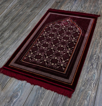 Modefa Prayer Rug Red Lux Plush Velvet Islamic Prayer Rug - Floral Red