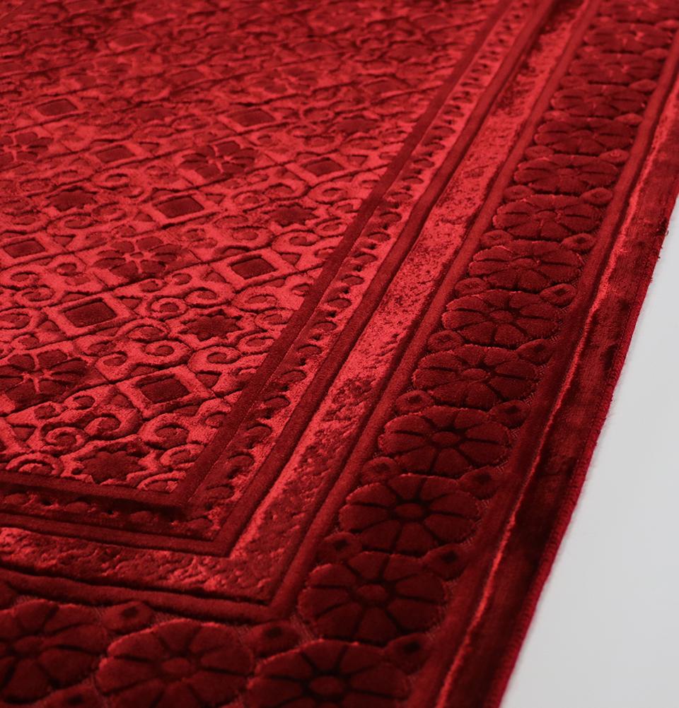 Modefa Prayer Rug Red Luxury Velvet Islamic Prayer Rug - Floral Stamp Red