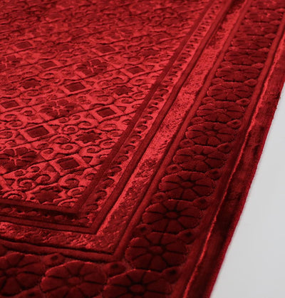 Modefa Prayer Rug Red Luxury Velvet Islamic Prayer Rug - Floral Stamp Red