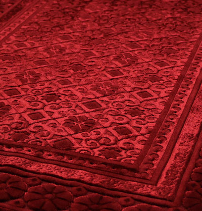 Modefa Prayer Rug Red Luxury Velvet Islamic Prayer Rug Gift Box Set with Prayer Beads - Red