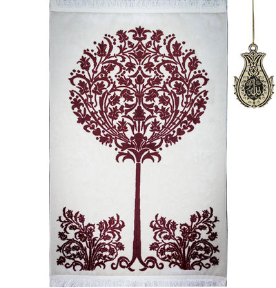 Modefa Prayer Rug Red Luxury Velvet Islamic Prayer Rug | Tree of Jannah - Red
