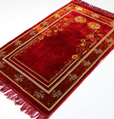Velvet Dancing Rose Vine Islamic Prayer Rug - Red/Orange