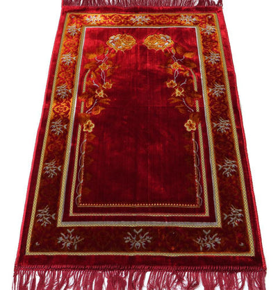 Velvet Dancing Rose Vine Islamic Prayer Rug - Red/Orange