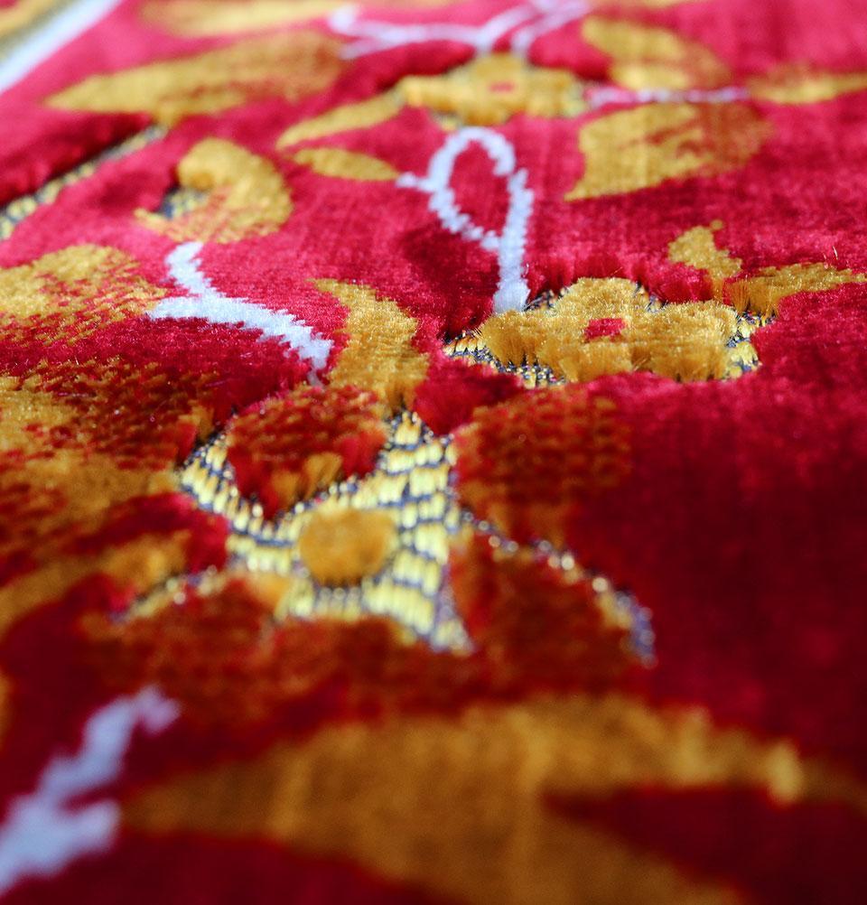 Velvet Dancing Rose Vine Islamic Prayer Rug - Red/Orange