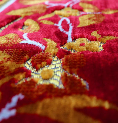 Velvet Dancing Rose Vine Islamic Prayer Rug - Red/Orange
