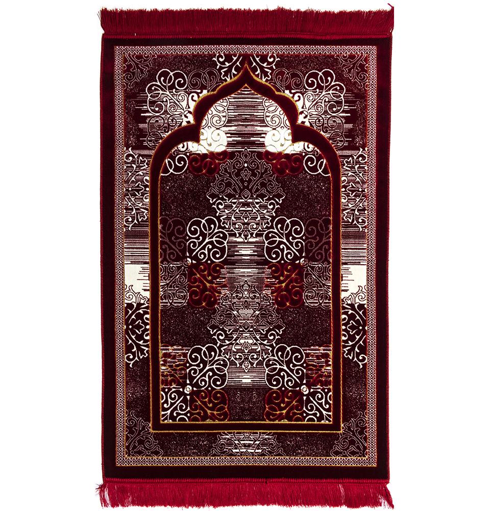 Modefa Prayer Rug Red Plush Velvet Islamic Prayer Rug Classic Elegant Swirl - Red