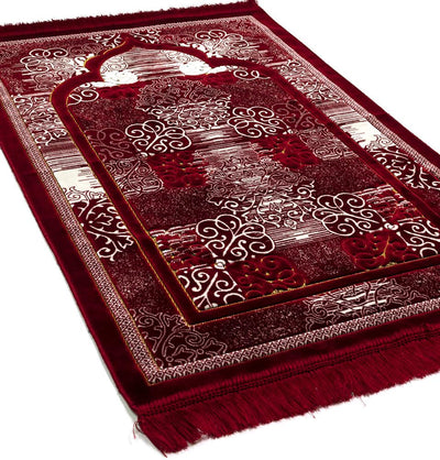 Modefa Prayer Rug Red Plush Velvet Islamic Prayer Rug Classic Elegant Swirl - Red