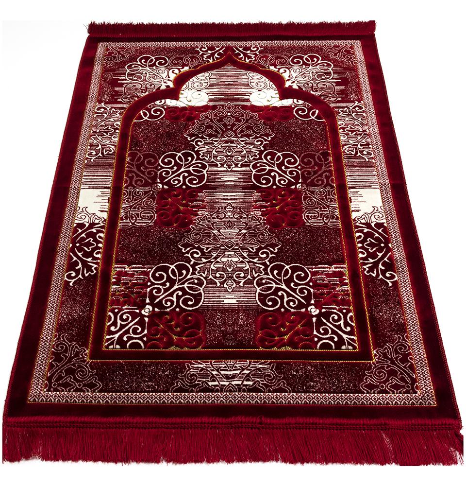 Modefa Prayer Rug Red Plush Velvet Islamic Prayer Rug Classic Elegant Swirl - Red