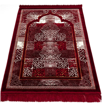 Modefa Prayer Rug Red Plush Velvet Islamic Prayer Rug Classic Elegant Swirl - Red