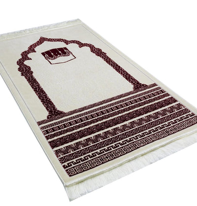 Modefa Prayer Rug Red Plush Velvet Islamic Prayer Rug Royal Mihrab Kaba - Red