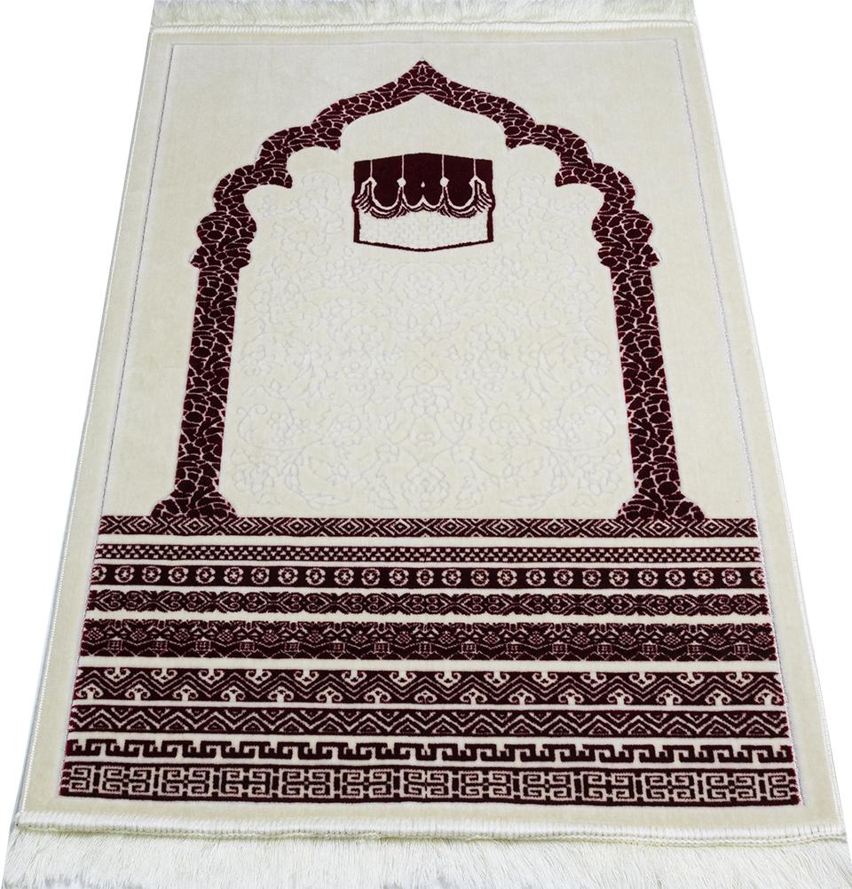 Modefa Prayer Rug Red Plush Velvet Islamic Prayer Rug Royal Mihrab Kaba - Red