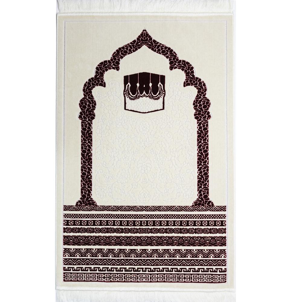 Modefa Prayer Rug Red Plush Velvet Islamic Prayer Rug Royal Mihrab Kaba - Red