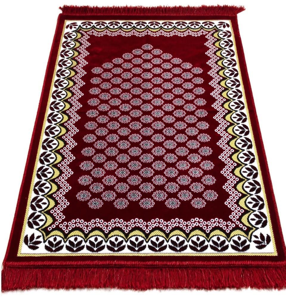 Modefa Prayer Rug Red Velvet Floral Daisy Arch Islamic Prayer Rug - Red