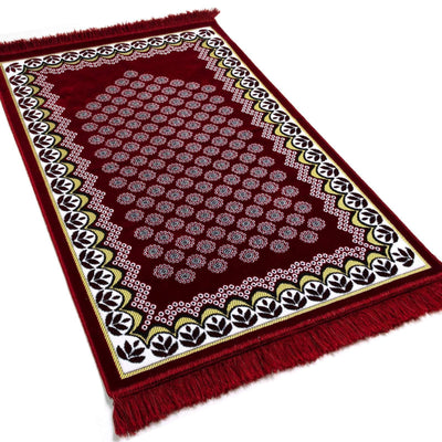 Modefa Prayer Rug Red Velvet Floral Daisy Arch Islamic Prayer Rug - Red