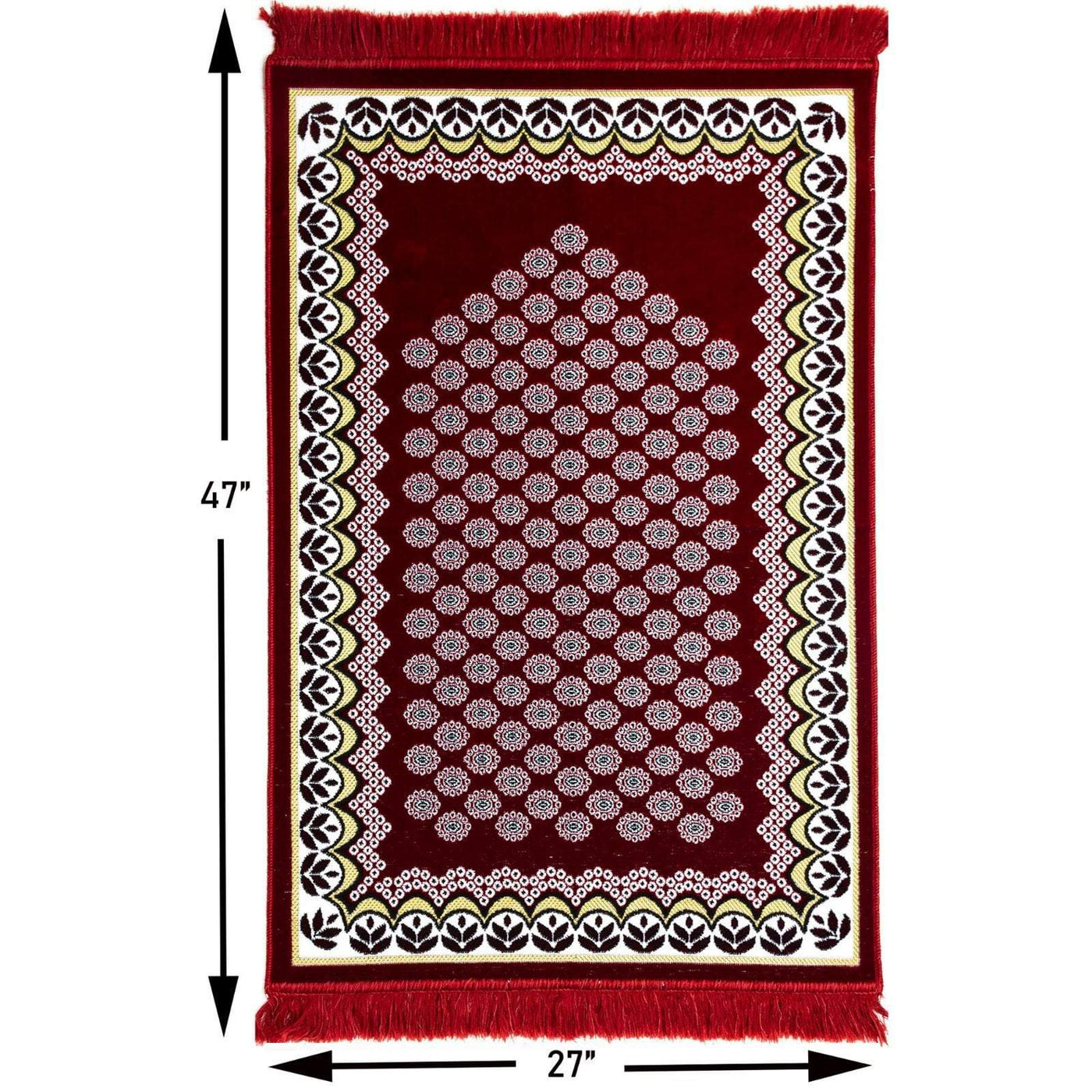 Modefa Prayer Rug Red Velvet Floral Daisy Arch Islamic Prayer Rug - Red