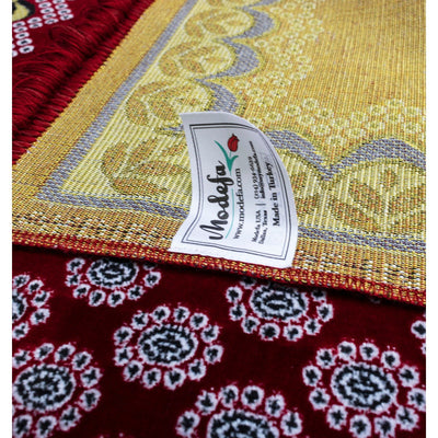 Modefa Prayer Rug Red Velvet Floral Daisy Arch Islamic Prayer Rug - Red