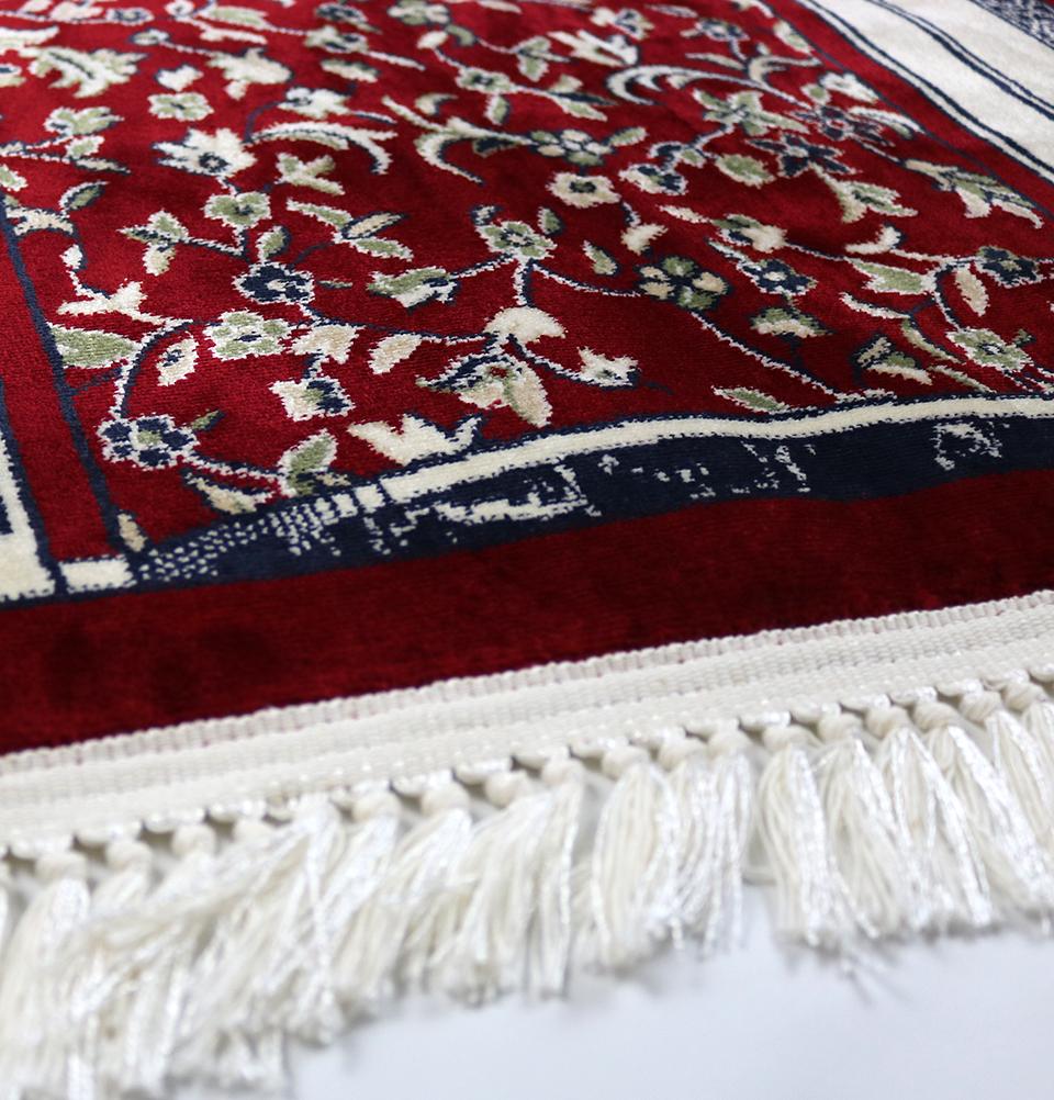 Velvet Islamic Prayer Rug Thick Kilim Style Mihrab - Red