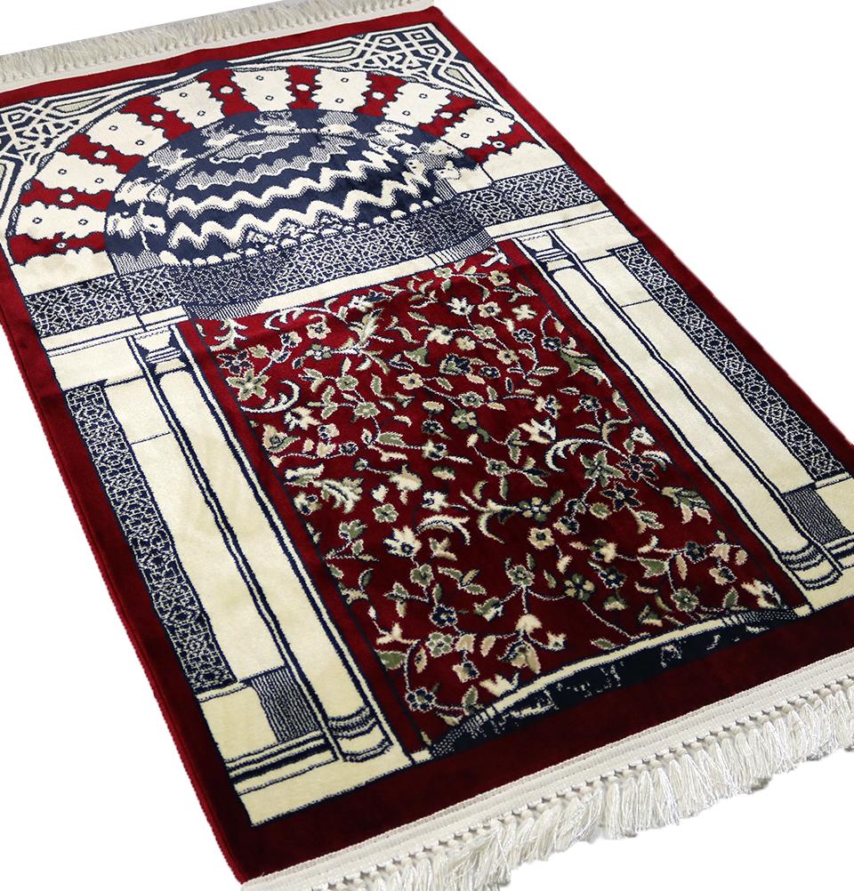 Muslim Rug Velvet Islamic Prayer Rug Thick Kilim Style Mihrab - Red