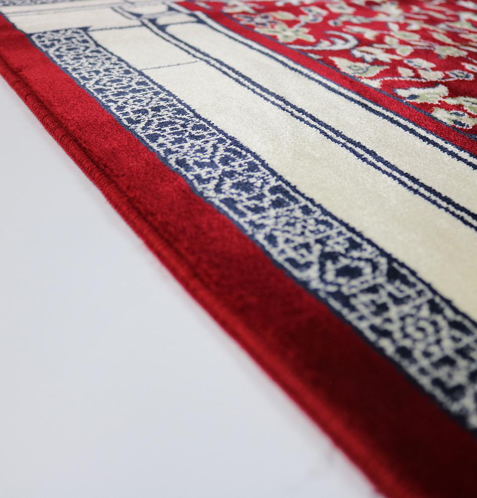 Velvet Islamic Prayer Rug Thick Kilim Style Mihrab - Red
