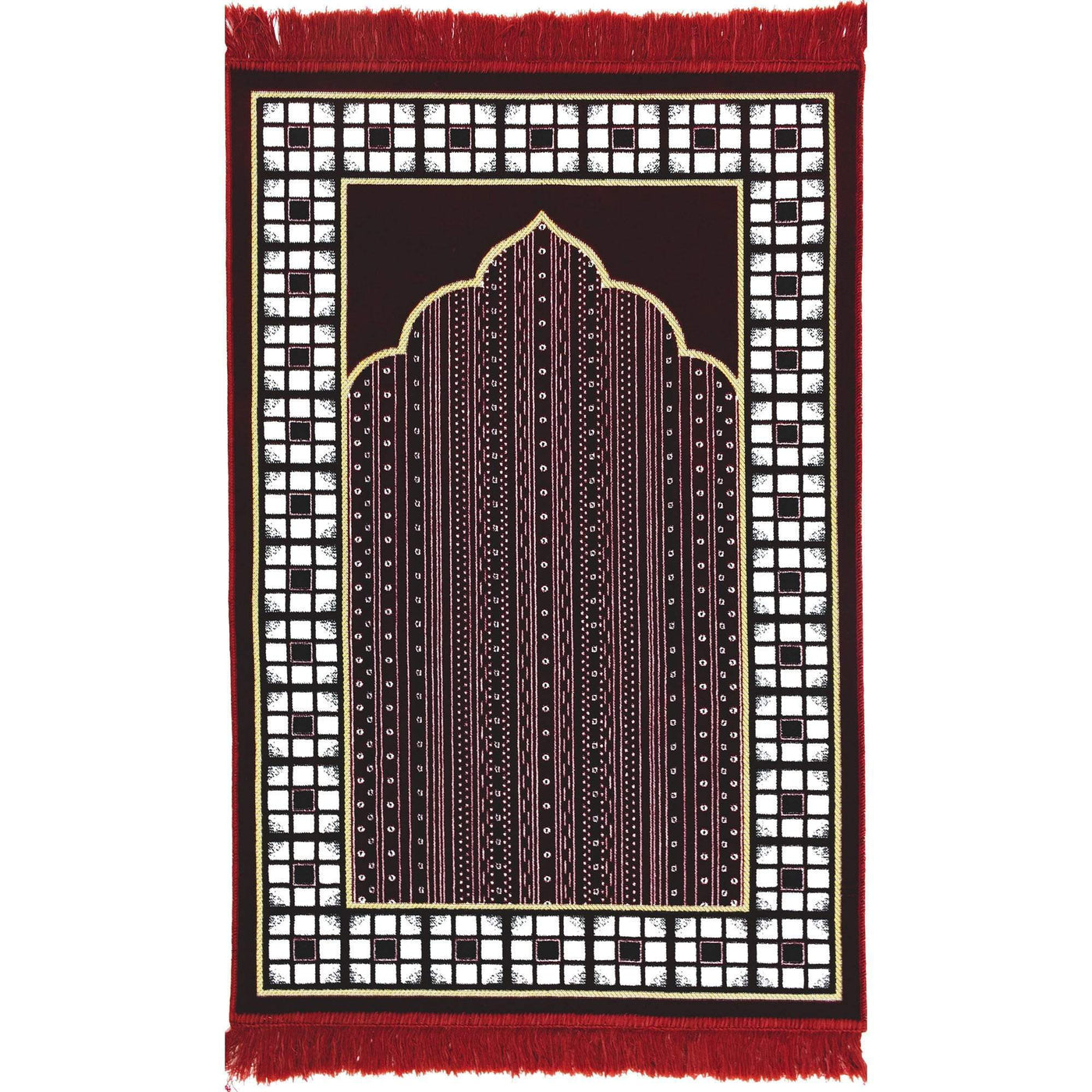 Modefa Prayer Rug Red Velvet Vined Arch Islamic Prayer Rug - Red