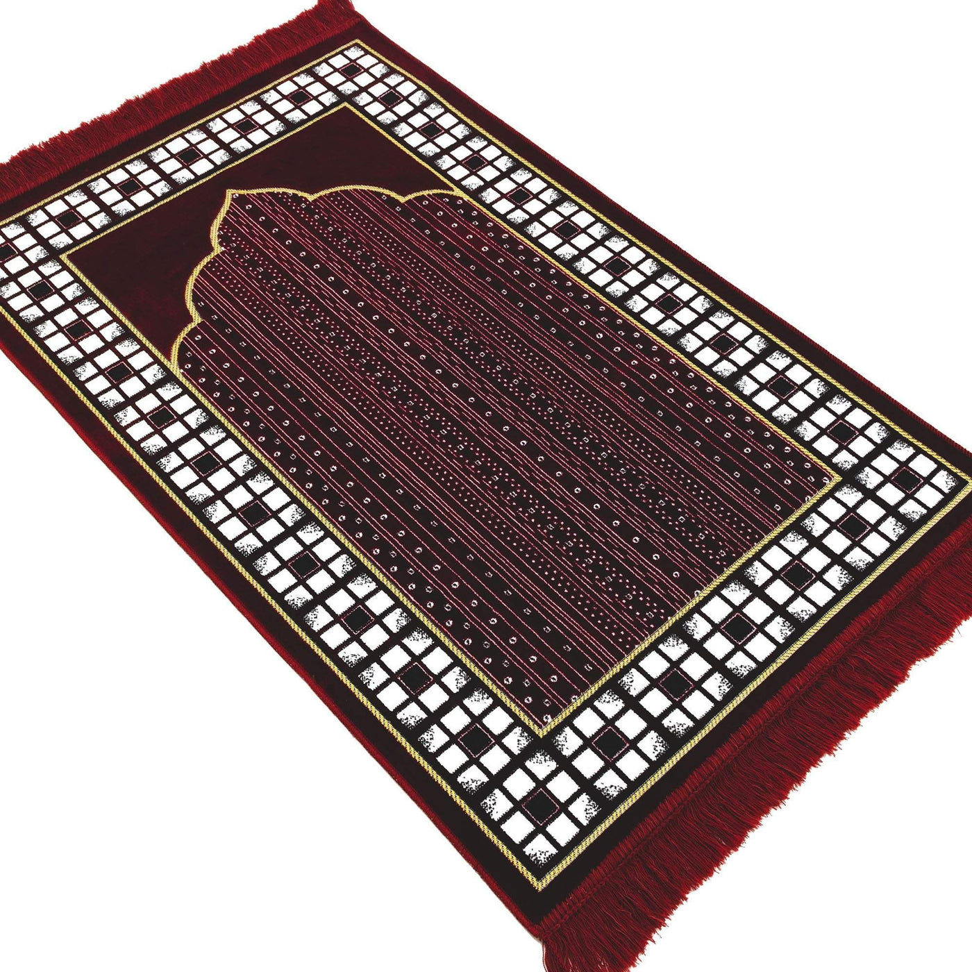 Modefa Prayer Rug Red Velvet Vined Arch Islamic Prayer Rug - Red