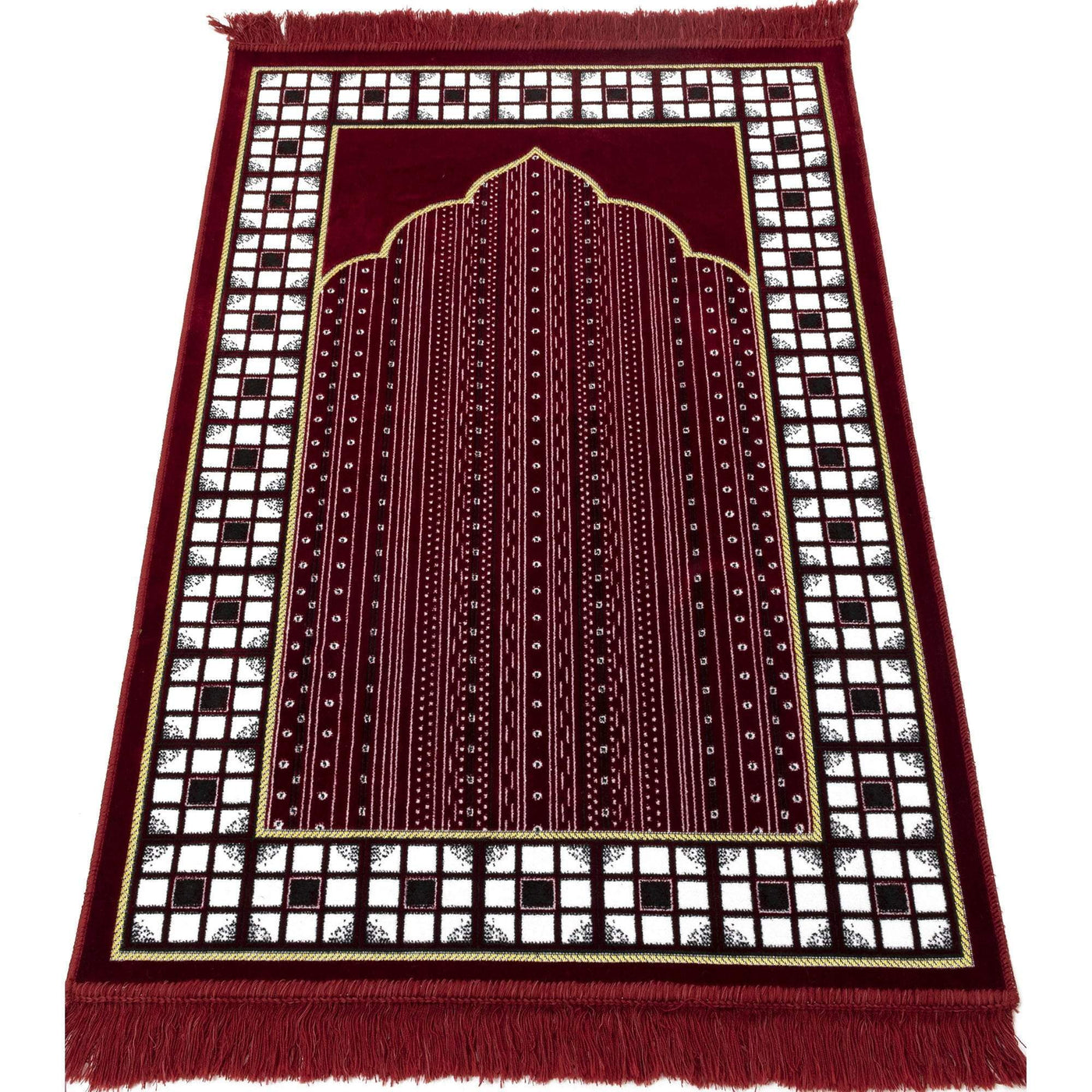 Modefa Prayer Rug Red Velvet Vined Arch Islamic Prayer Rug - Red
