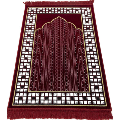 Modefa Prayer Rug Red Velvet Vined Arch Islamic Prayer Rug - Red