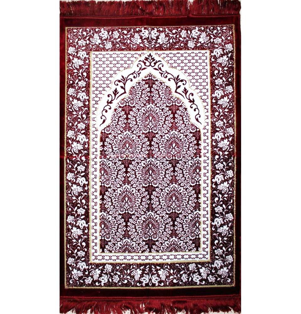 Modefa Prayer Rug Red / White Plush Ipek Islamic Prayer Rug Red Floral