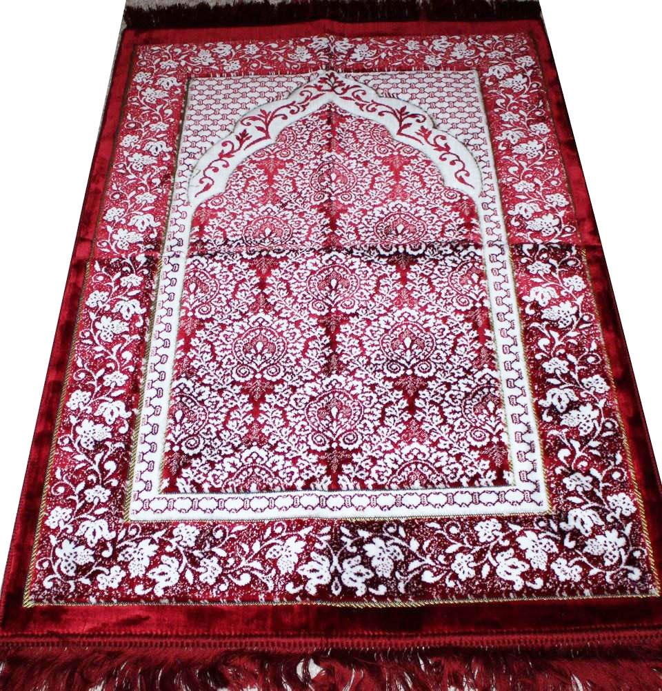 Modefa Prayer Rug Red / White Plush Ipek Islamic Prayer Rug Red Floral