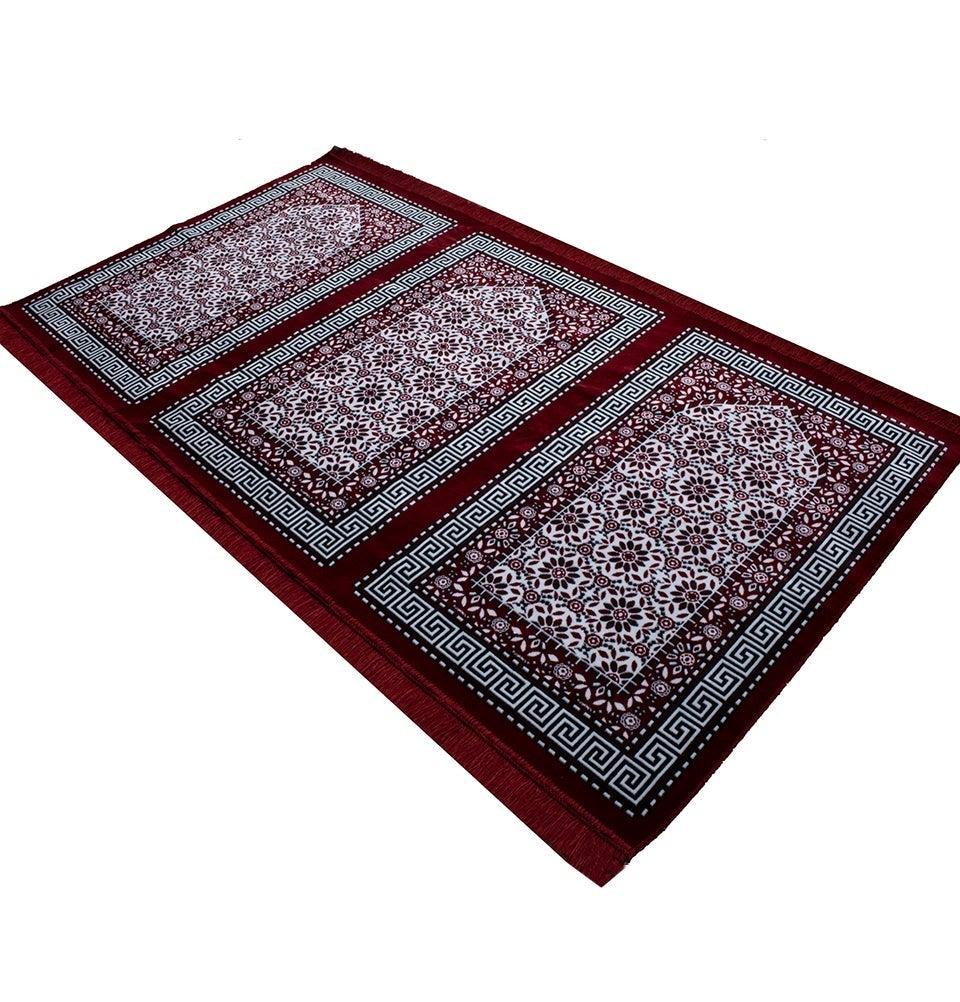 Modefa Prayer Rug Red Wide 3 Person Islamic Prayer Rug - Floral Red