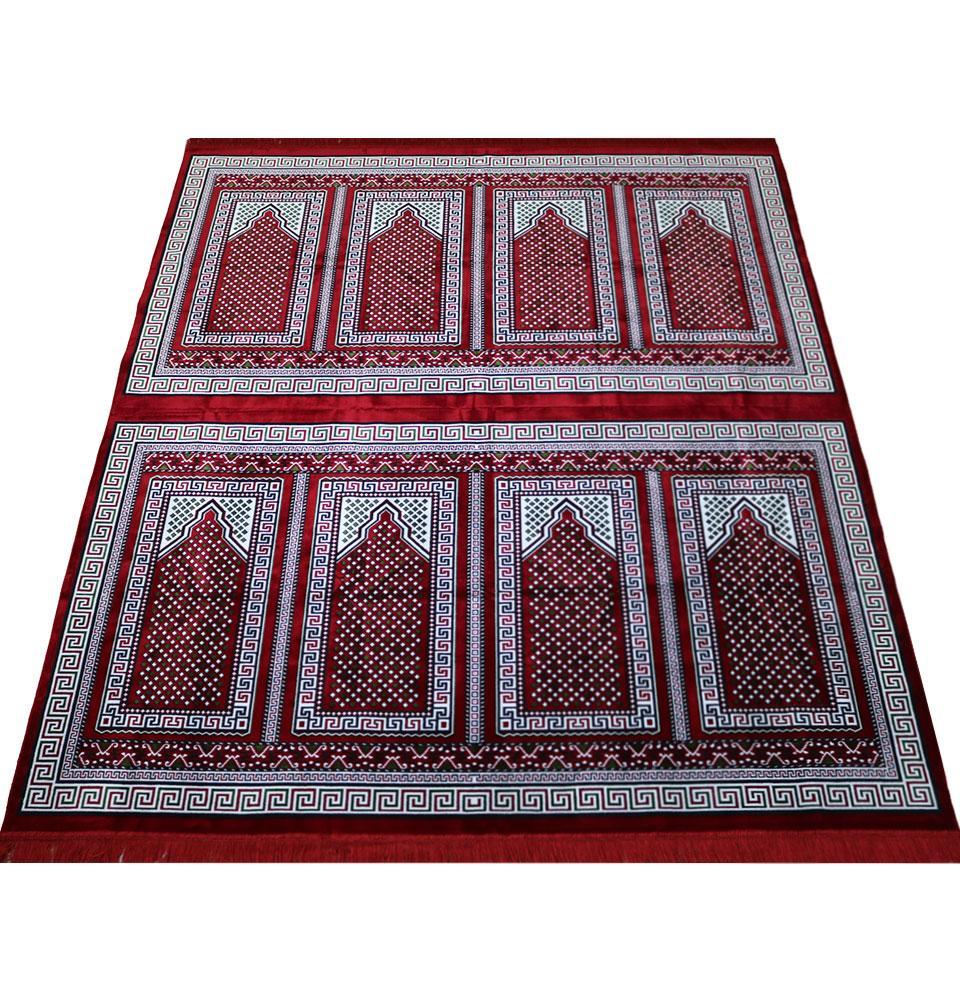 Wide 8 Person Masjid Islamic Prayer Rug - Red