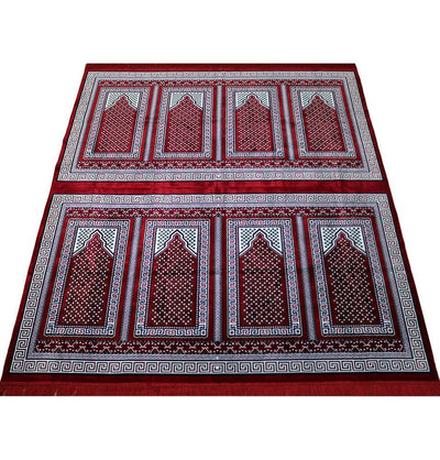 Wide 8 Person Masjid Islamic Prayer Rug - Red
