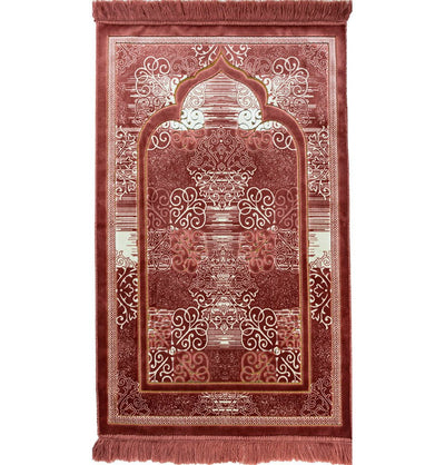 Modefa Prayer Rug Rose Pink Plush Velvet Islamic Prayer Rug Classic Elegant Swirl - Rose Pink