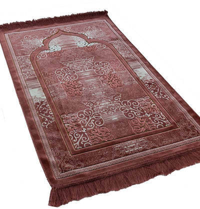 Modefa Prayer Rug Rose Pink Plush Velvet Islamic Prayer Rug Classic Elegant Swirl - Rose Pink