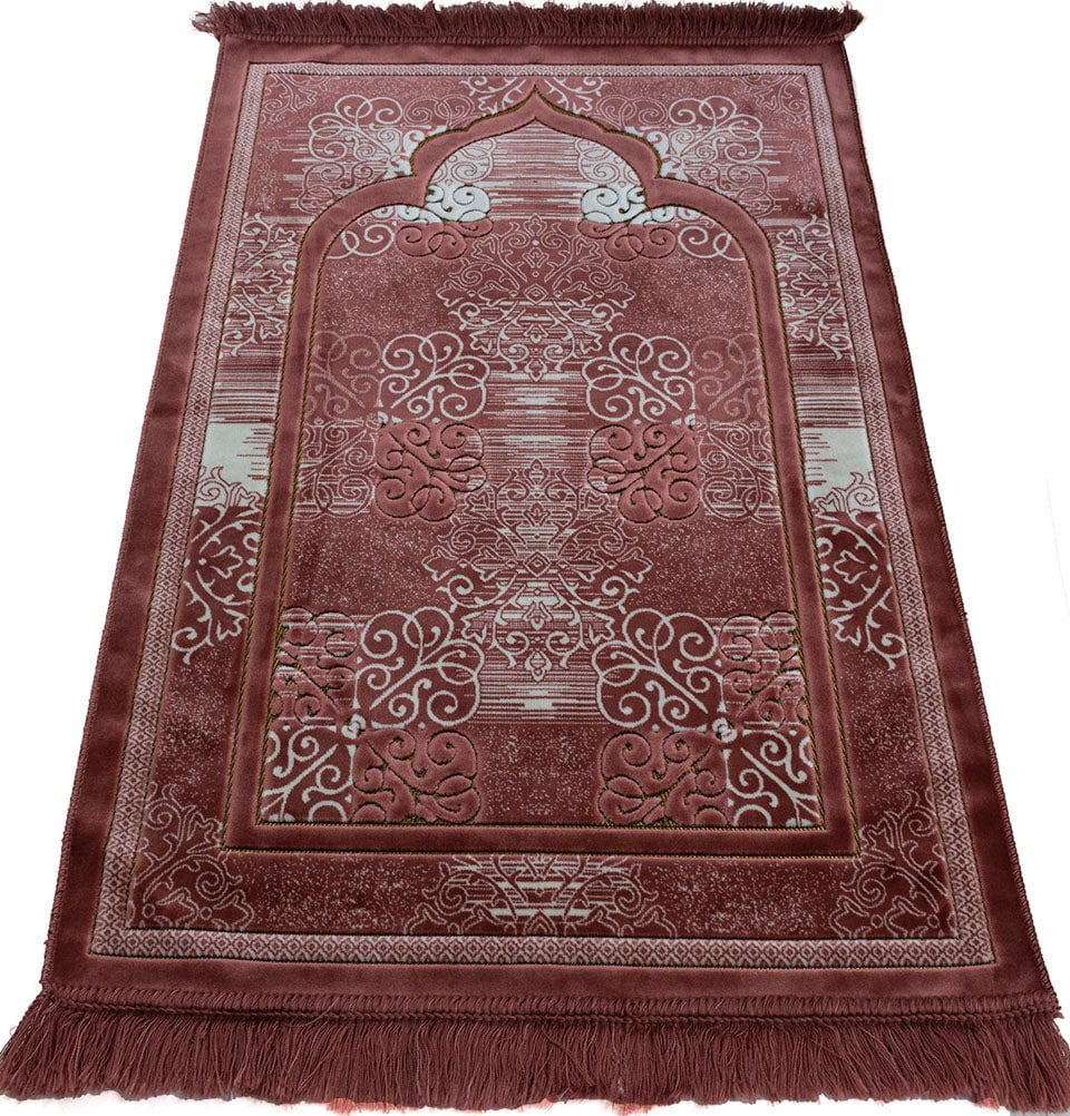 Modefa Prayer Rug Rose Pink Plush Velvet Islamic Prayer Rug Classic Elegant Swirl - Rose Pink