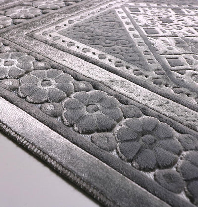 Modefa Prayer Rug Silver Grey Luxury Velvet Islamic Prayer Rug Floral Stamp Silver Grey