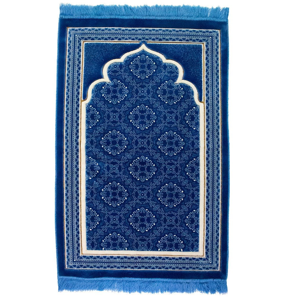Modefa Prayer Rug Sky Blue Lux Plush Velvet Islamic Prayer Rug - Elegant Swirl Sky Blue