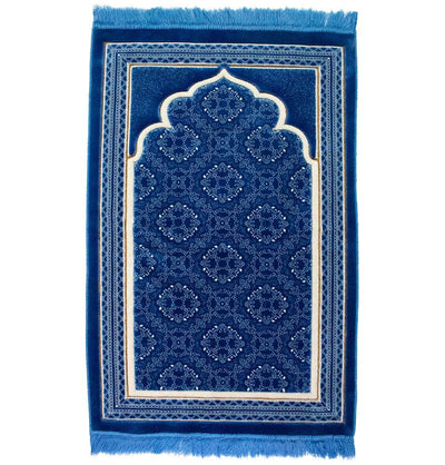 Modefa Prayer Rug Sky Blue Lux Plush Velvet Islamic Prayer Rug - Elegant Swirl Sky Blue