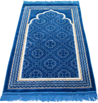 Modefa Prayer Rug Sky Blue Lux Plush Velvet Islamic Prayer Rug - Elegant Swirl Sky Blue