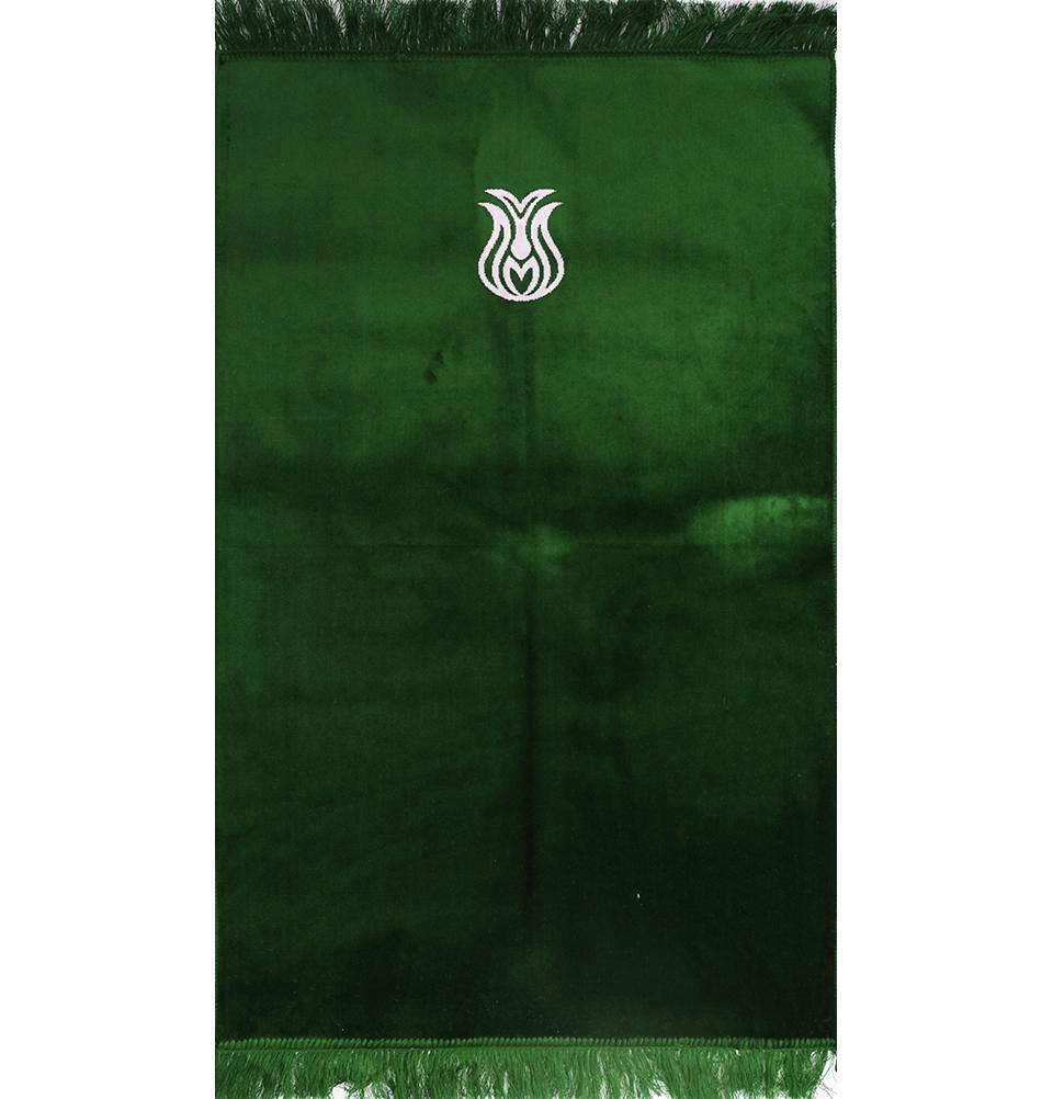 Solid Simple Velvet Prayer Rug with Tulip - Green