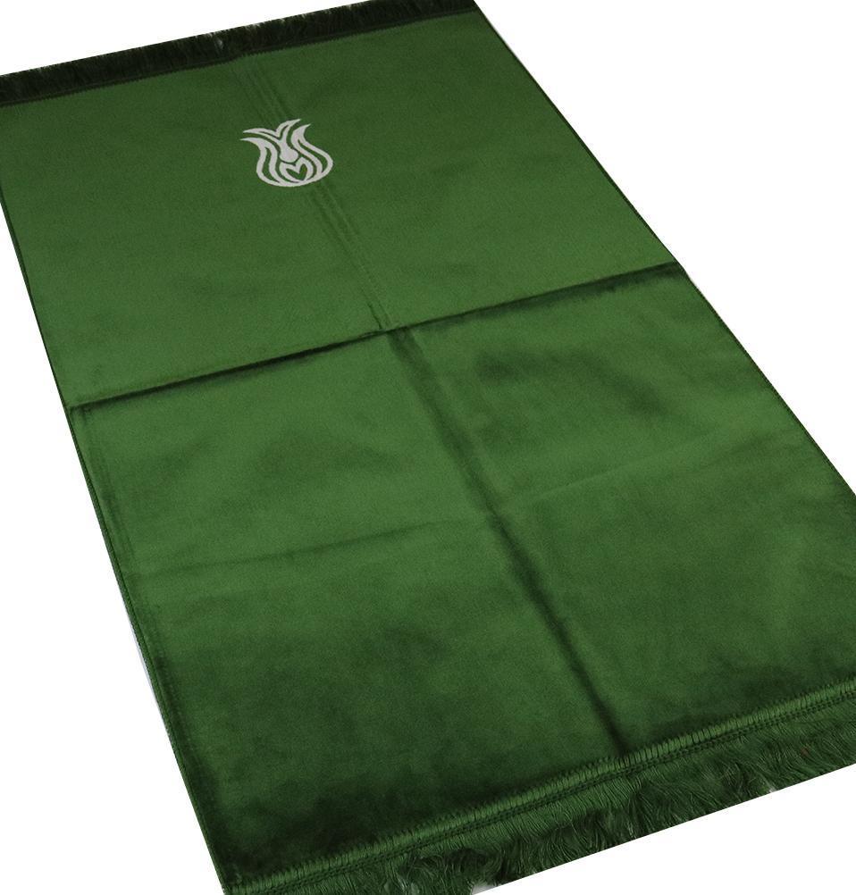 Solid Simple Velvet Prayer Rug with Tulip - Green