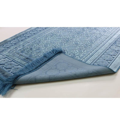 Modefa Prayer Rug Steel Blue Luxury Velvet Islamic Prayer Rug Floral Stamp - Steel Blue