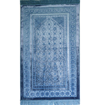 Modefa Prayer Rug Steel Blue Luxury Velvet Islamic Prayer Rug Floral Stamp - Steel Blue